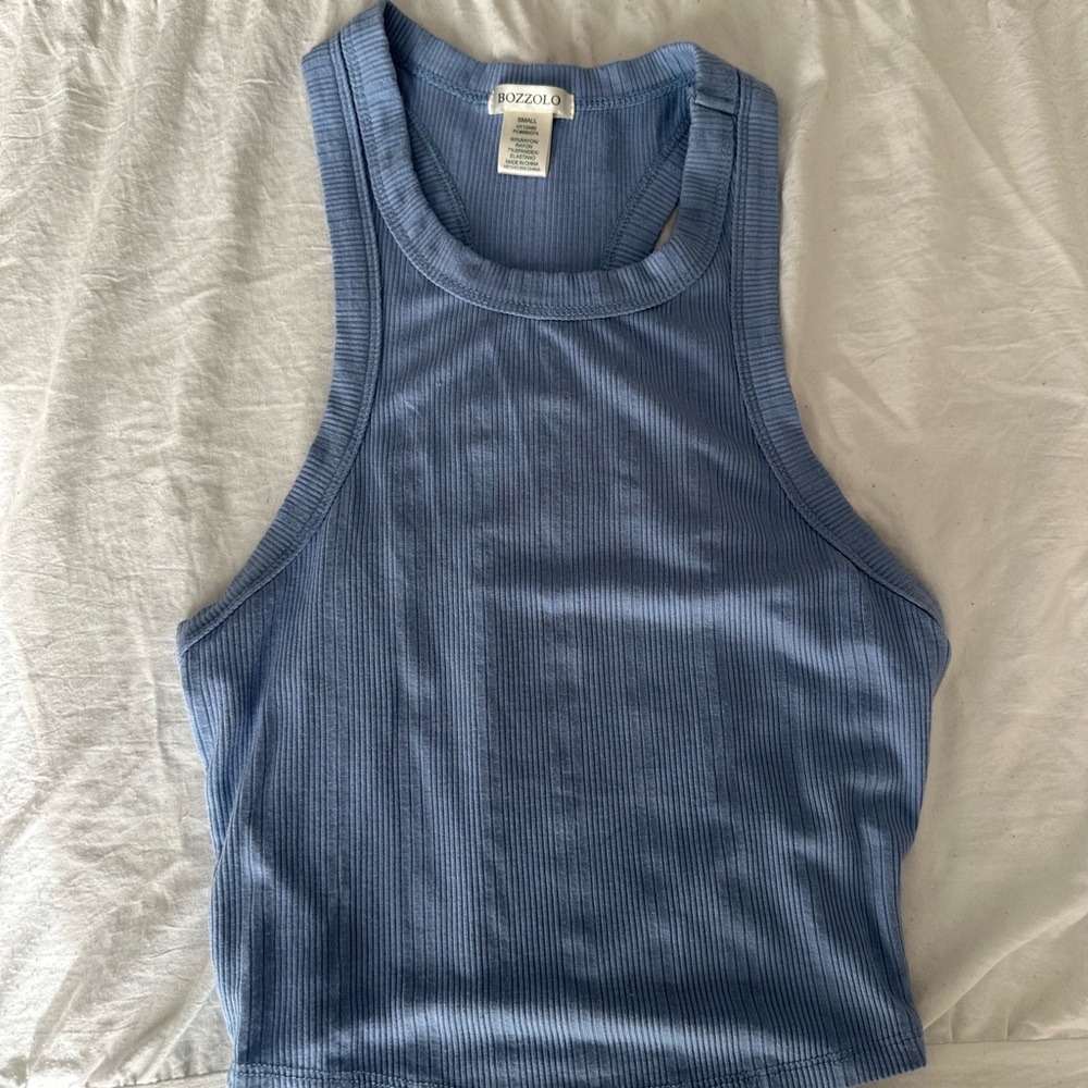 Cropped Blue Ribbed Tank Top